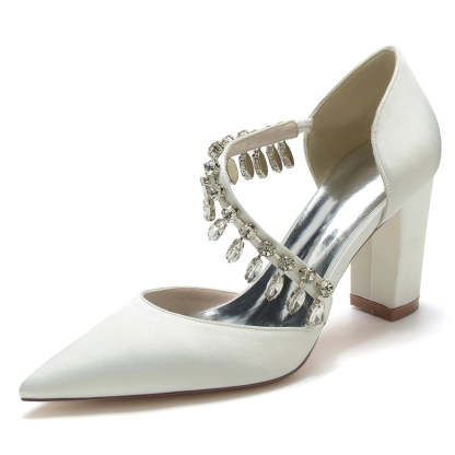 Bridal High Heel Wedding Shoes for Women with Rhinestone Straps and Pointed Toes