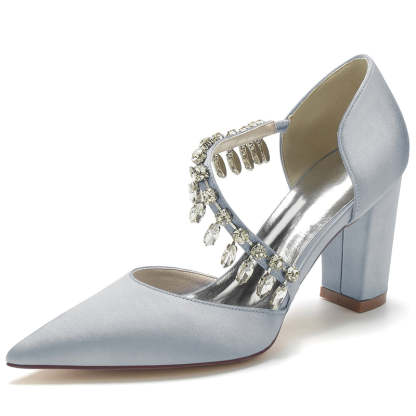 Bridal High Heel Wedding Shoes for Women with Rhinestone Straps and Pointed Toes