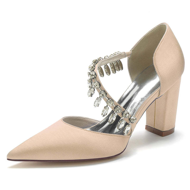 Bridal High Heel Wedding Shoes for Women with Rhinestone Straps and Pointed Toes
