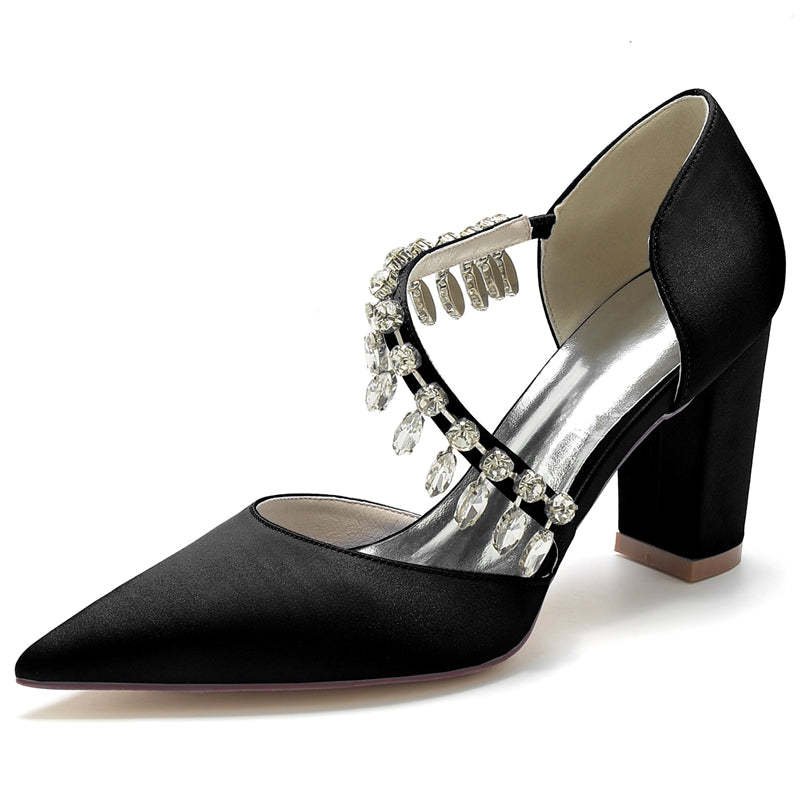 Bridal High Heel Wedding Shoes for Women with Rhinestone Straps and Pointed Toes