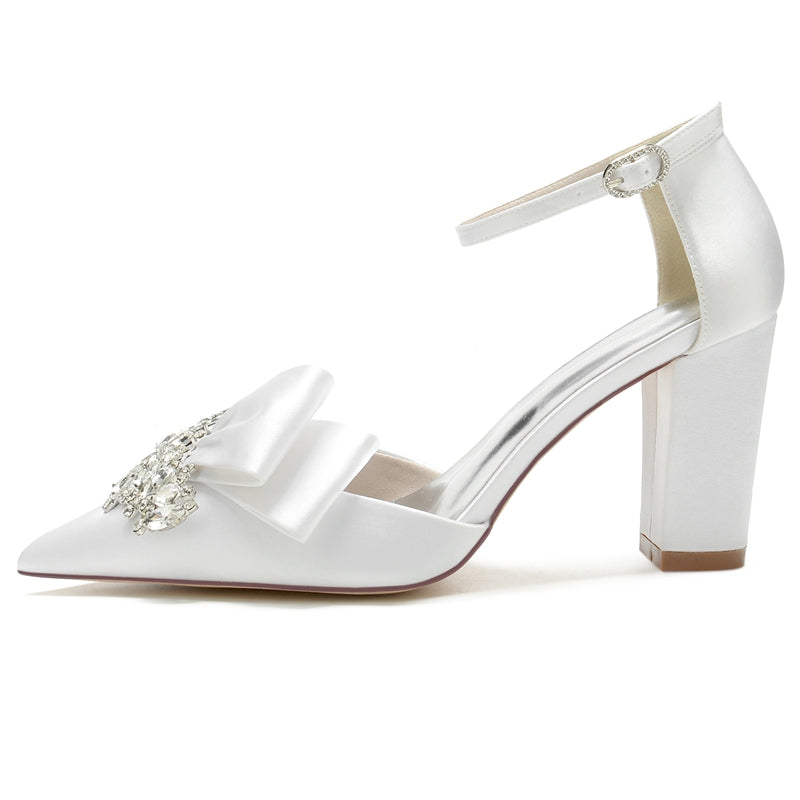 Luxurious Bridal Shoes for Women with Rhinestone Buckle and Pointed Toe Ruffles