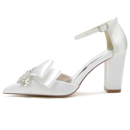 Luxurious Bridal Shoes for Women with Rhinestone Buckle and Pointed Toe Ruffles