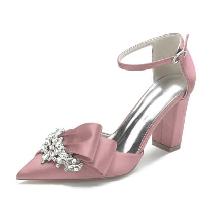 Luxurious Bridal Shoes for Women with Rhinestone Buckle and Pointed Toe Ruffles