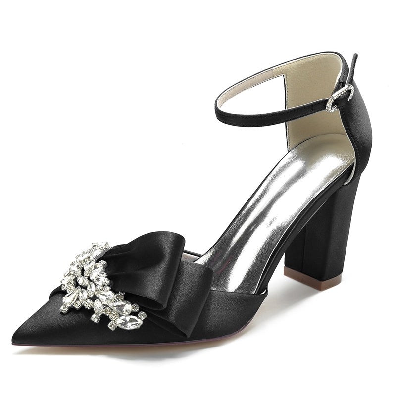 Luxurious Bridal Shoes for Women with Rhinestone Buckle and Pointed Toe Ruffles