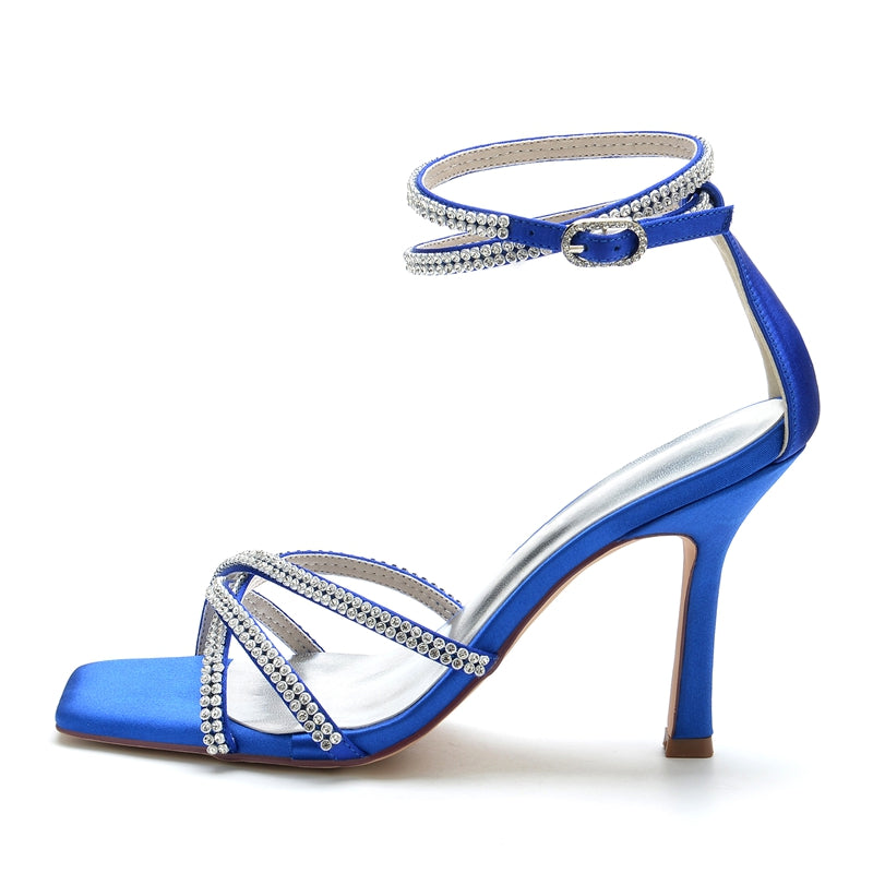Chic Peep Toe Women's Wedding Shoes with Crystal Crossed Straps and Ankle Buckle
