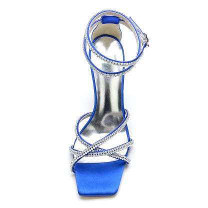 Chic Peep Toe Women's Wedding Shoes with Crystal Crossed Straps and Ankle Buckle