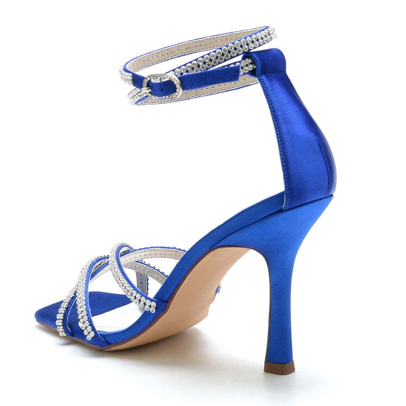 Chic Peep Toe Women's Wedding Shoes with Crystal Crossed Straps and Ankle Buckle
