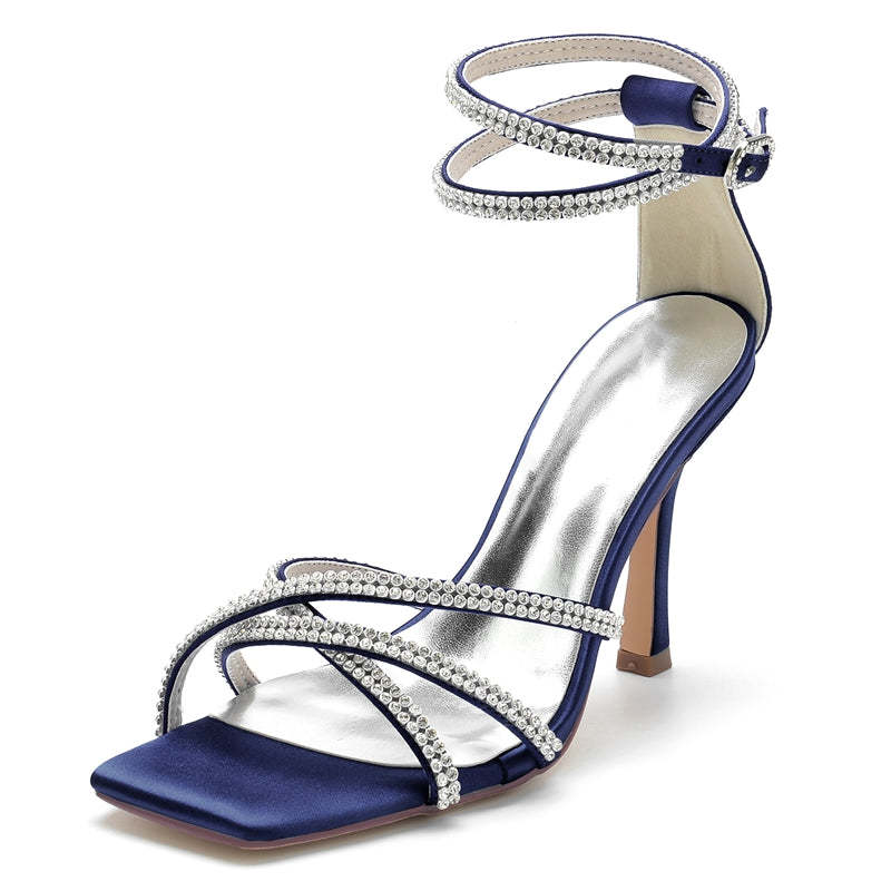 Chic Peep Toe Women's Wedding Shoes with Crystal Crossed Straps and Ankle Buckle