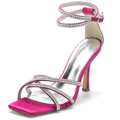 Chic Peep Toe Women's Wedding Shoes with Crystal Crossed Straps and Ankle Buckle