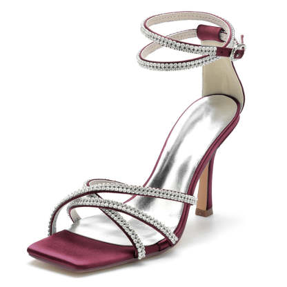 Chic Peep Toe Women's Wedding Shoes with Crystal Crossed Straps and Ankle Buckle