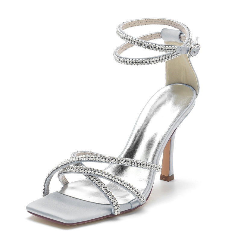 Chic Peep Toe Women's Wedding Shoes with Crystal Crossed Straps and Ankle Buckle