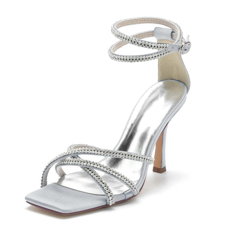 Chic Peep Toe Women's Wedding Shoes with Crystal Crossed Straps and Ankle Buckle