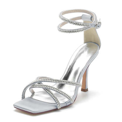 Chic Peep Toe Women's Wedding Shoes with Crystal Crossed Straps and Ankle Buckle
