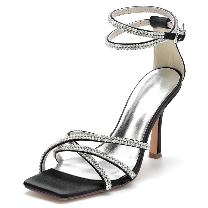 Chic Peep Toe Women's Wedding Shoes with Crystal Crossed Straps and Ankle Buckle