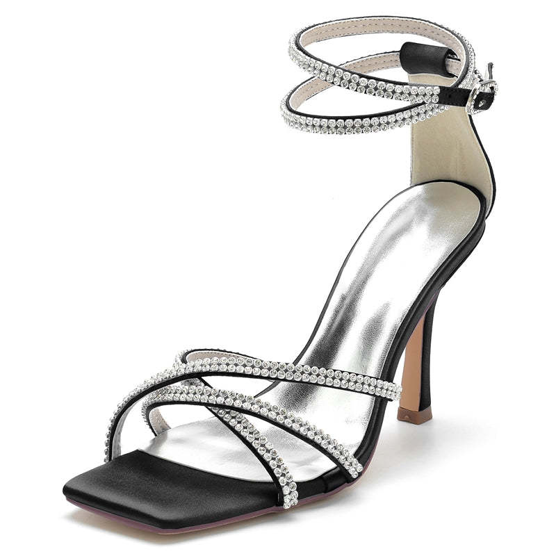 Chic Peep Toe Women's Wedding Shoes with Crystal Crossed Straps and Ankle Buckle