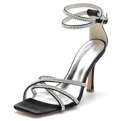 Chic Peep Toe Women's Wedding Shoes with Crystal Crossed Straps and Ankle Buckle