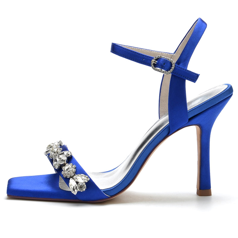 Bridal Peep Toe High Heels with Rhinestone Ankle Straps for Women