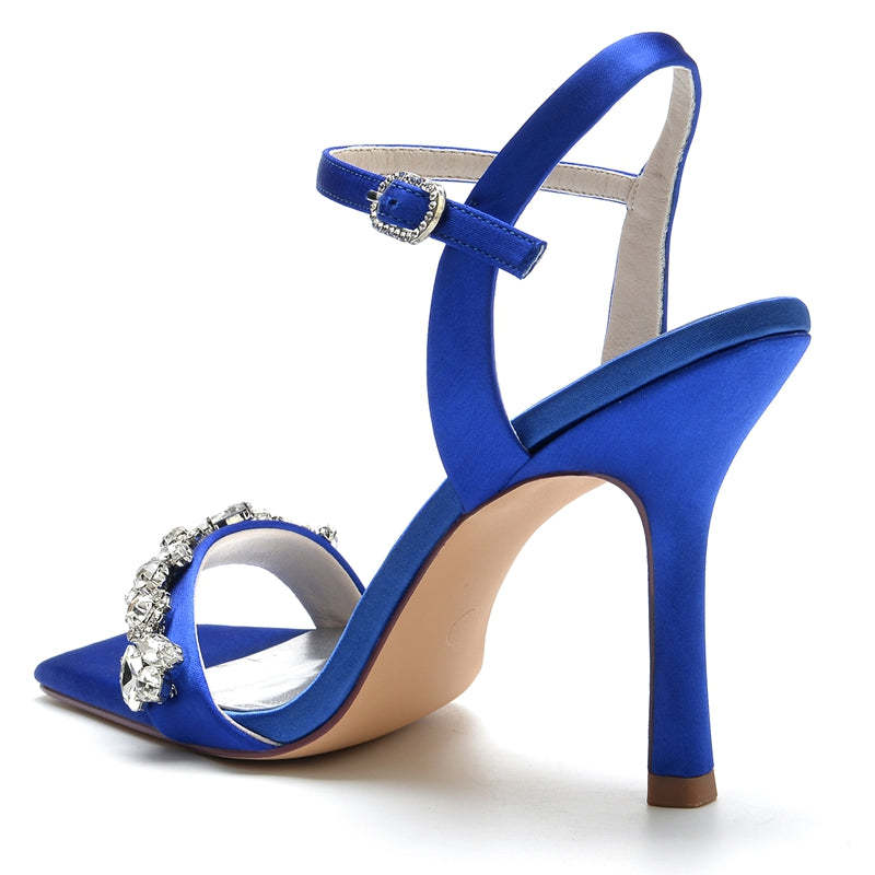 Bridal Peep Toe High Heels with Rhinestone Ankle Straps for Women