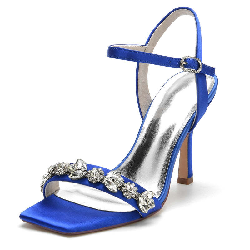 Bridal Peep Toe High Heels with Rhinestone Ankle Straps for Women