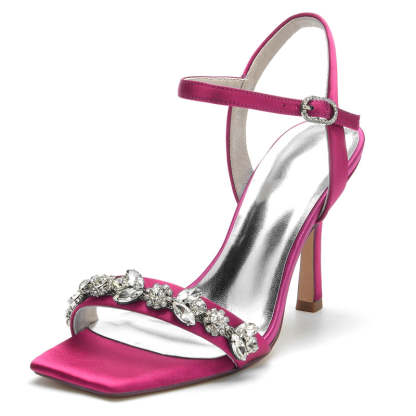 Bridal Peep Toe High Heels with Rhinestone Ankle Straps for Women