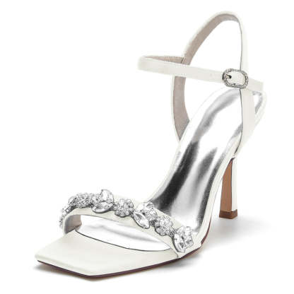 Bridal Peep Toe High Heels with Rhinestone Ankle Straps for Women