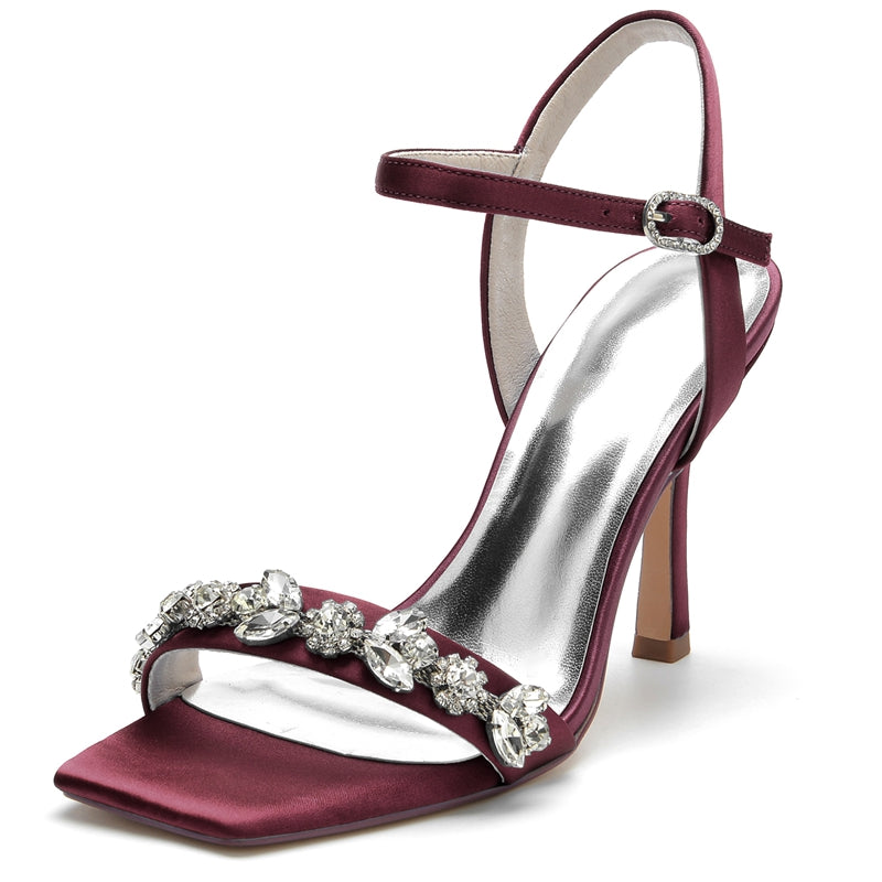 Bridal Peep Toe High Heels with Rhinestone Ankle Straps for Women