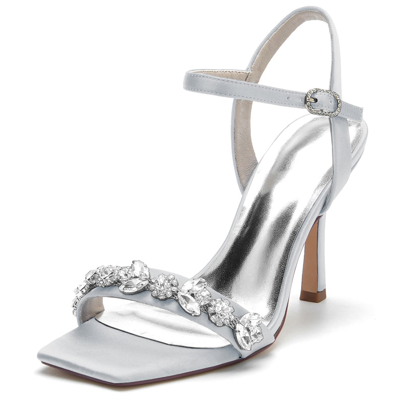 Bridal Peep Toe High Heels with Rhinestone Ankle Straps for Women