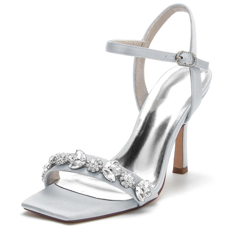 Bridal Peep Toe High Heels with Rhinestone Ankle Straps for Women