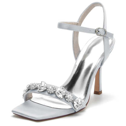 Bridal Peep Toe High Heels with Rhinestone Ankle Straps for Women