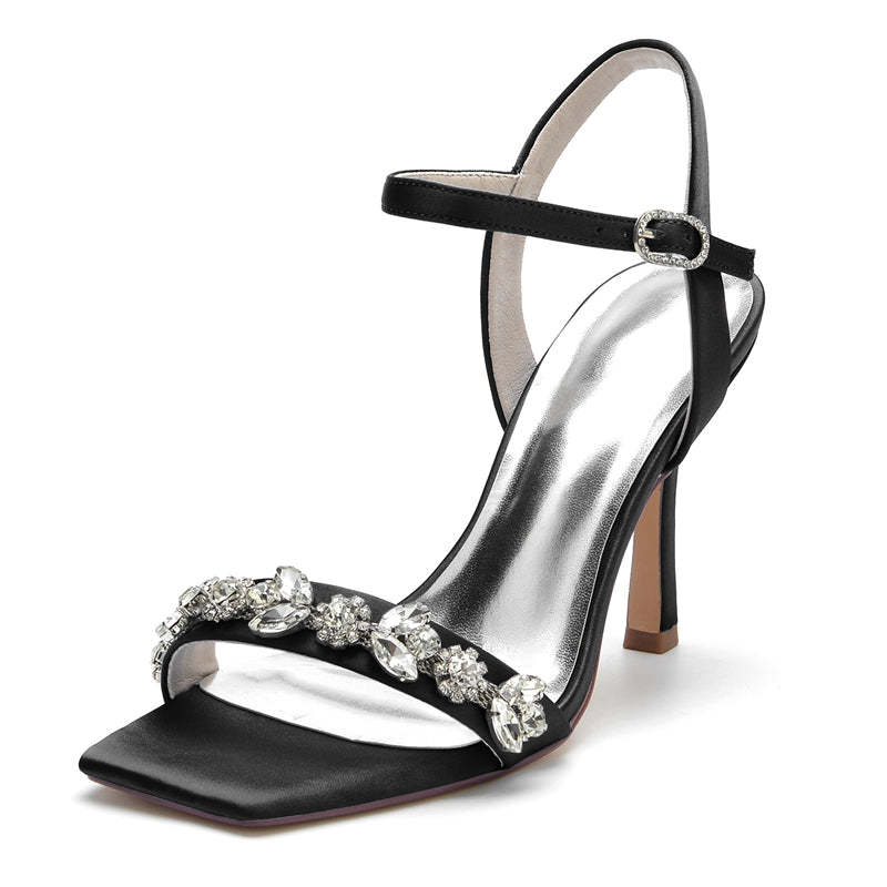 Bridal Peep Toe High Heels with Rhinestone Ankle Straps for Women