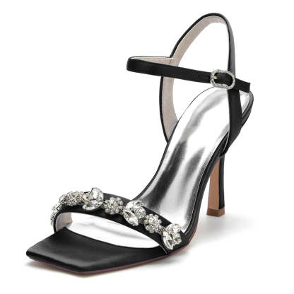 Bridal Peep Toe High Heels with Rhinestone Ankle Straps for Women