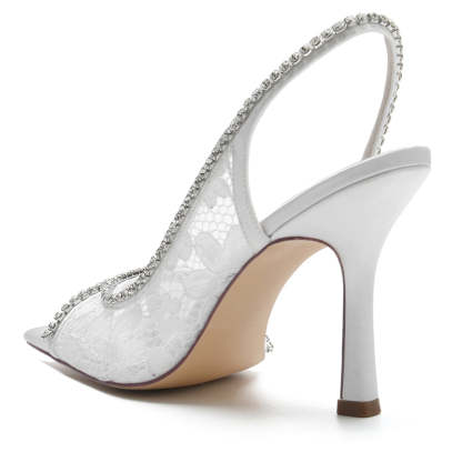 Chic Peep Toe Stiletto Heel Bridal Shoes for Women with Curved Rhinestone Lace