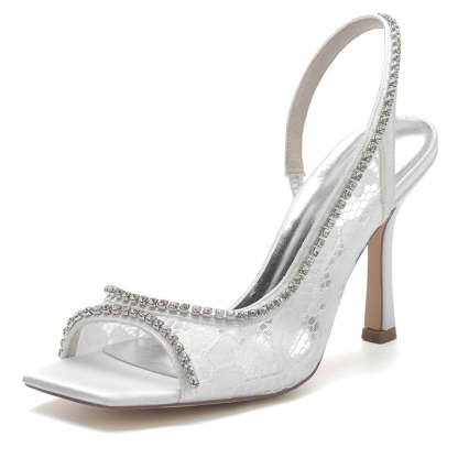 Chic Peep Toe Stiletto Heel Bridal Shoes for Women with Curved Rhinestone Lace