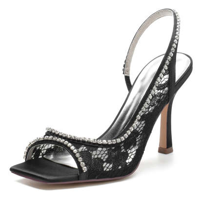 Chic Peep Toe Stiletto Heel Bridal Shoes for Women with Curved Rhinestone Lace