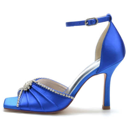 Luxurious Open-Toe Stiletto Heel Bridal Shoes for Women with Crystal & Ruffles