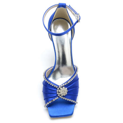 Luxurious Open-Toe Stiletto Heel Bridal Shoes for Women with Crystal & Ruffles