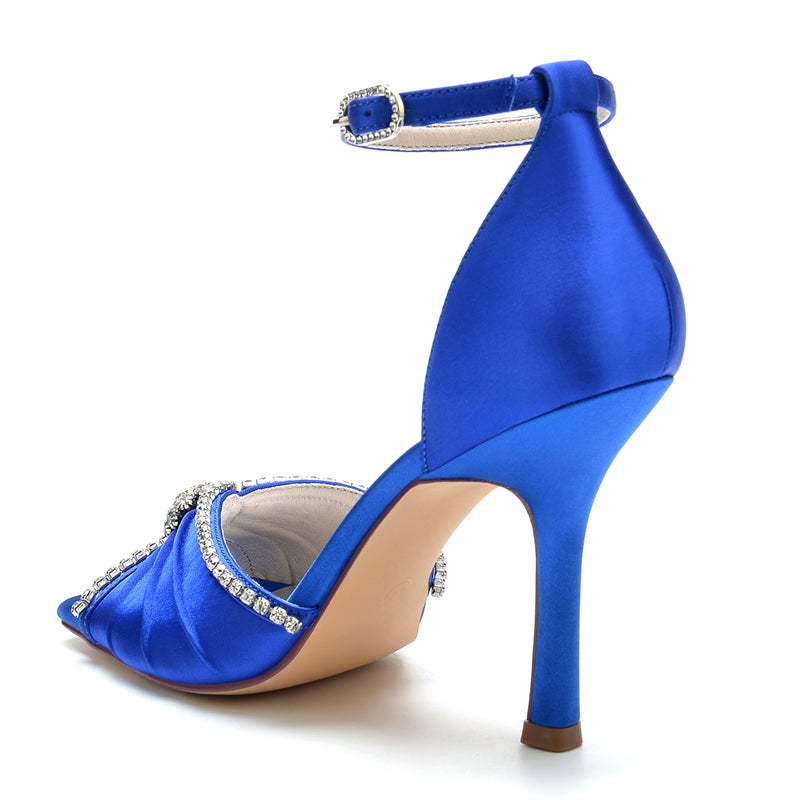 Luxurious Open-Toe Stiletto Heel Bridal Shoes for Women with Crystal & Ruffles