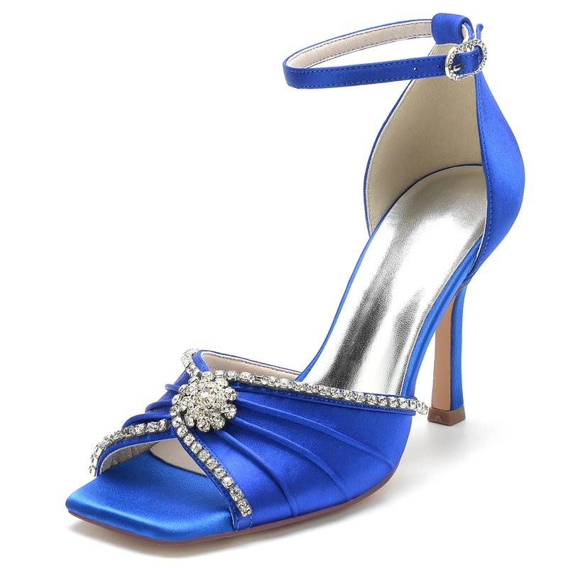 Luxurious Open-Toe Stiletto Heel Bridal Shoes for Women with Crystal & Ruffles