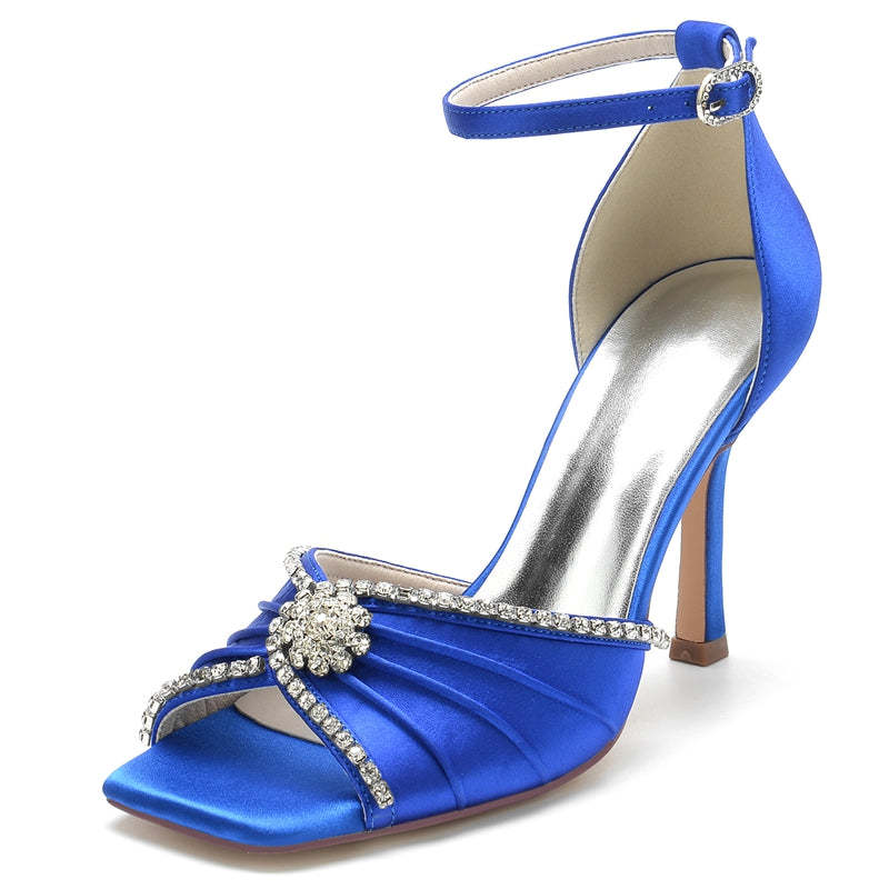 Luxurious Open-Toe Stiletto Heel Bridal Shoes for Women with Crystal & Ruffles