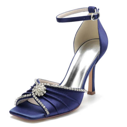 Luxurious Open-Toe Stiletto Heel Bridal Shoes for Women with Crystal & Ruffles