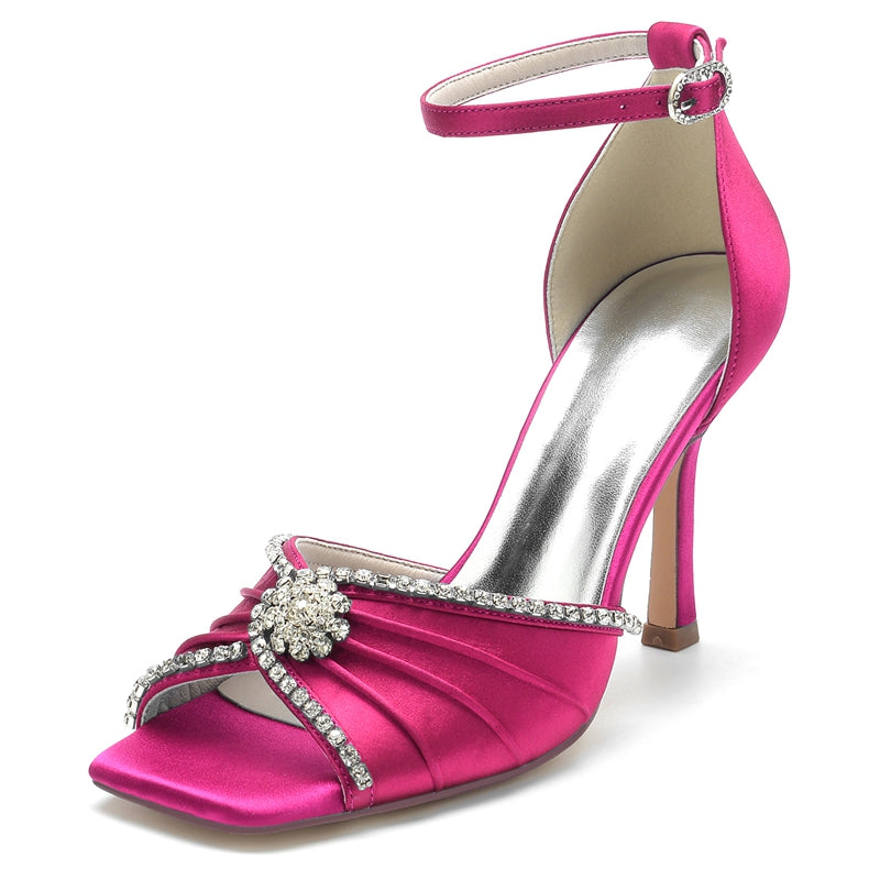 Luxurious Open-Toe Stiletto Heel Bridal Shoes for Women with Crystal & Ruffles