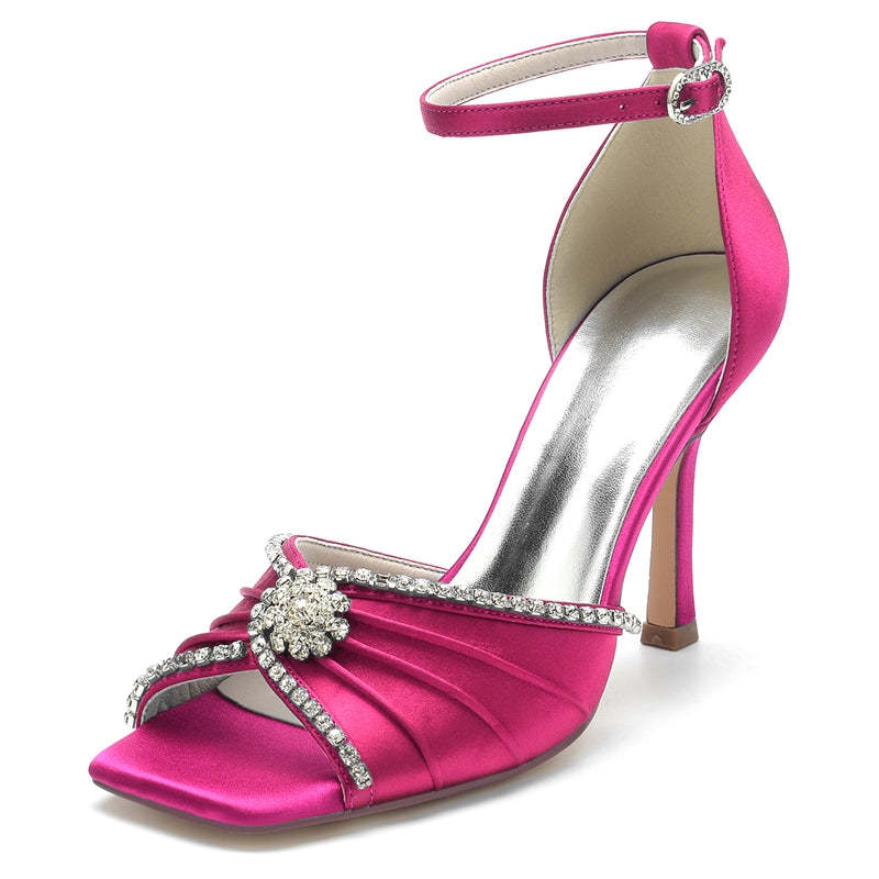 Luxurious Open-Toe Stiletto Heel Bridal Shoes for Women with Crystal & Ruffles
