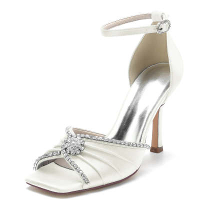 Luxurious Open-Toe Stiletto Heel Bridal Shoes for Women with Crystal & Ruffles