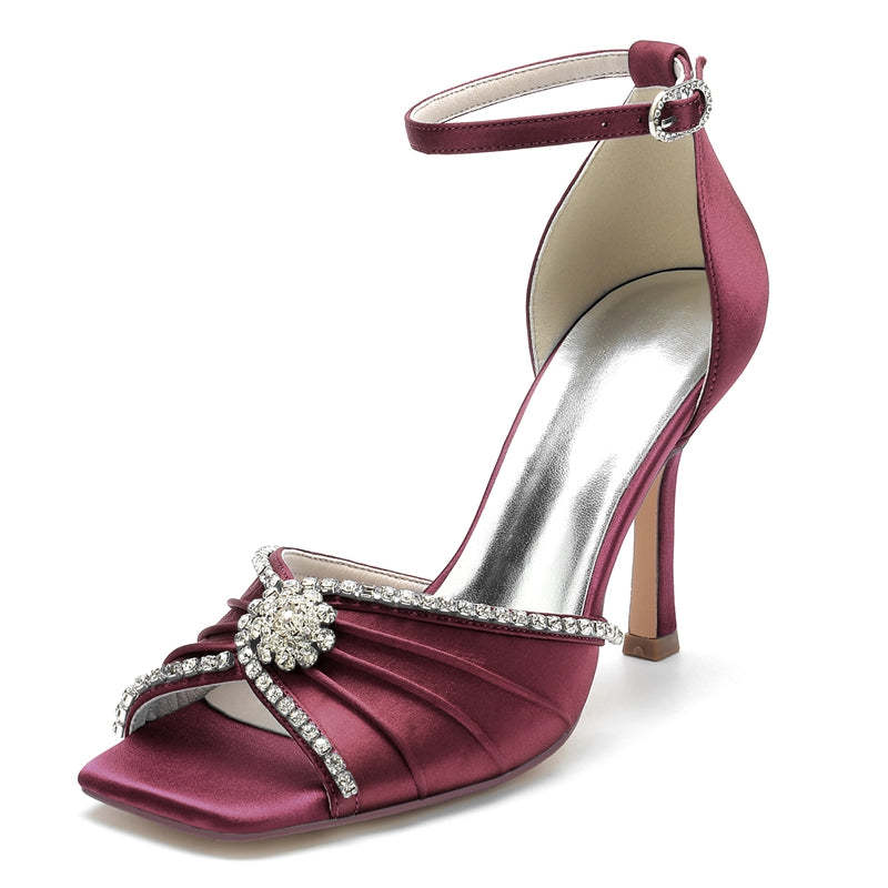 Luxurious Open-Toe Stiletto Heel Bridal Shoes for Women with Crystal & Ruffles