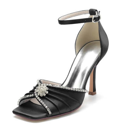 Luxurious Open-Toe Stiletto Heel Bridal Shoes for Women with Crystal & Ruffles