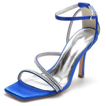 Bridal High Heel Peep Toe Shoes for Women with Crystal Buckle Straps