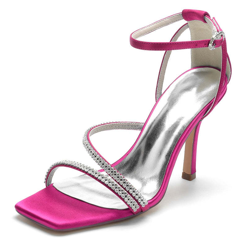 Bridal High Heel Peep Toe Shoes for Women with Crystal Buckle Straps