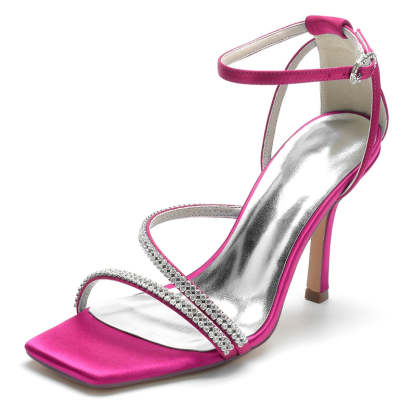 Bridal High Heel Peep Toe Shoes for Women with Crystal Buckle Straps