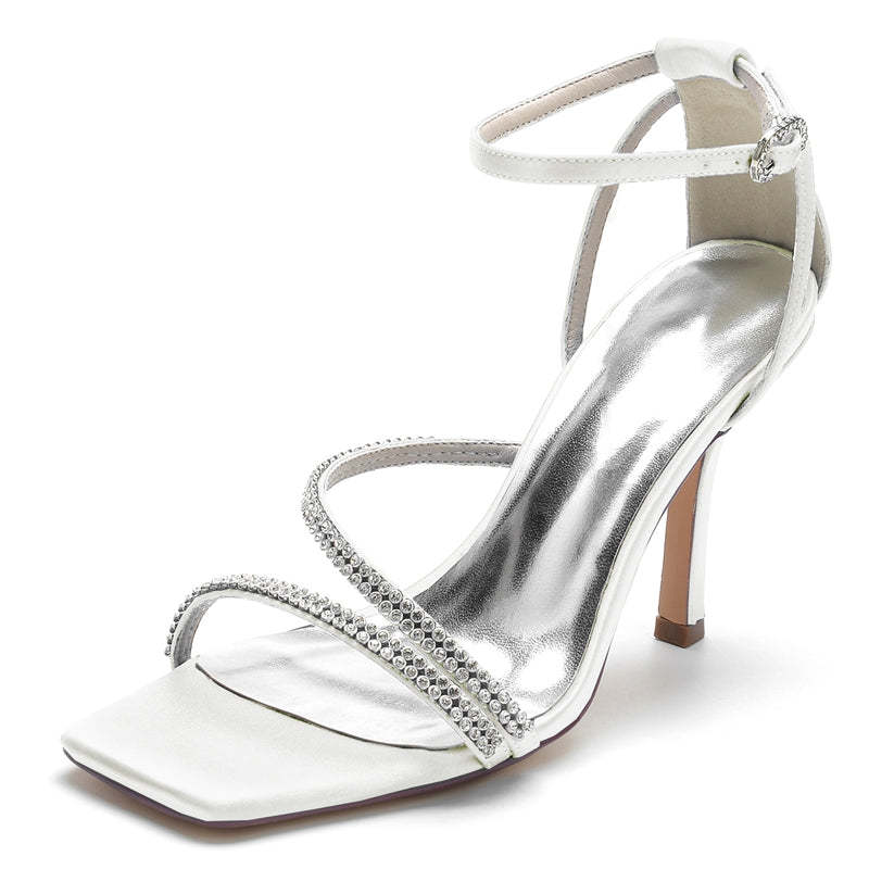 Bridal High Heel Peep Toe Shoes for Women with Crystal Buckle Straps