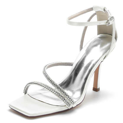 Bridal High Heel Peep Toe Shoes for Women with Crystal Buckle Straps